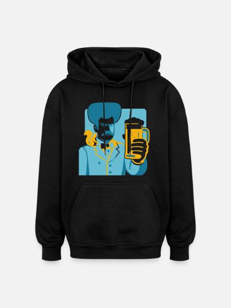 Retro Held mit Bierglas Motiv - Oversized Unisex Hoodie - Schwarz