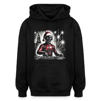 Techno EDM Santa DJ Festival Urlaub Shirt - Oversized Unisex Hoodie - Schwarz - Vorne - Noah (186cm)