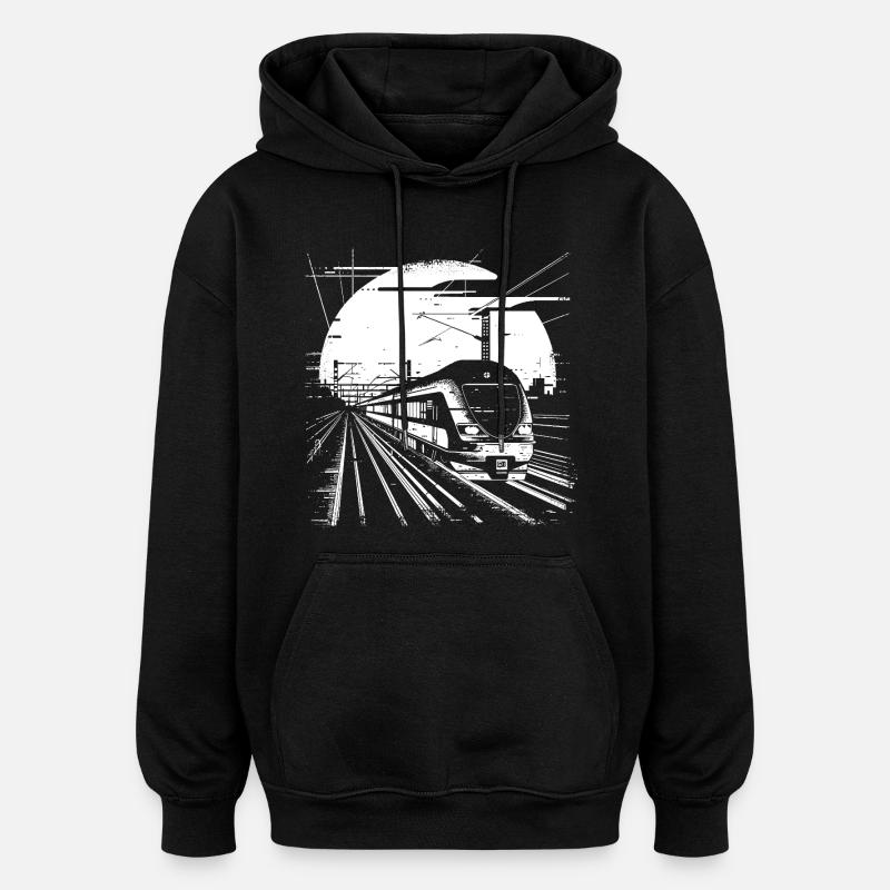Dessin ferroviaire - Sweat à capuche oversize unisexe - noir