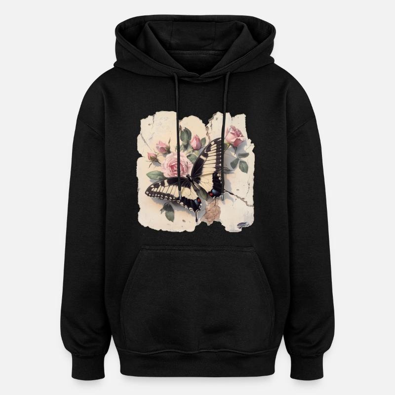 Papillon - Sweat à capuche oversize unisexe - noir