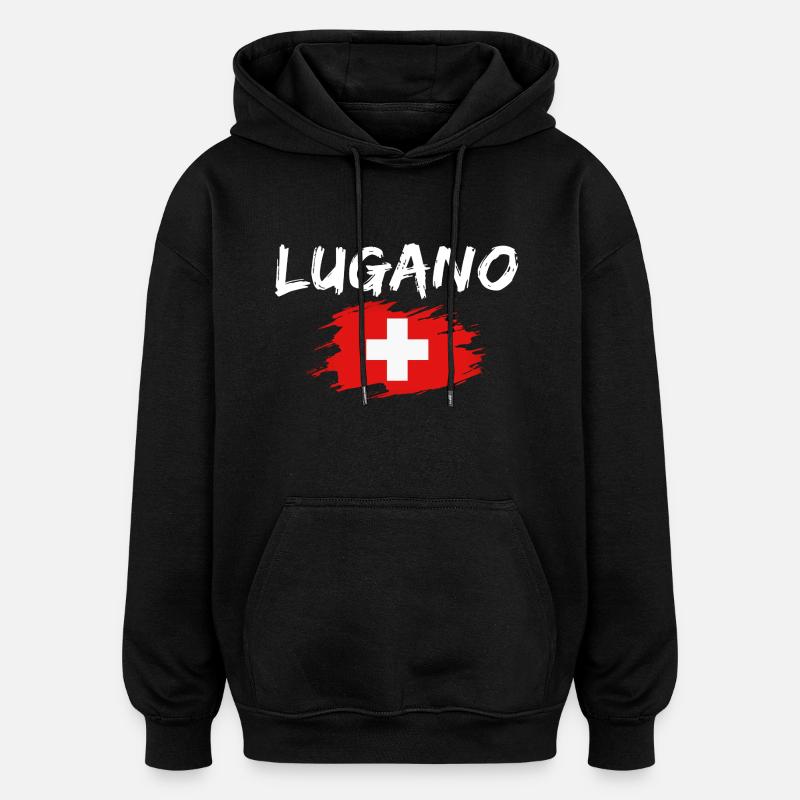 Lugano Suisse Drapeau - Sweat à capuche oversize unisexe - noir