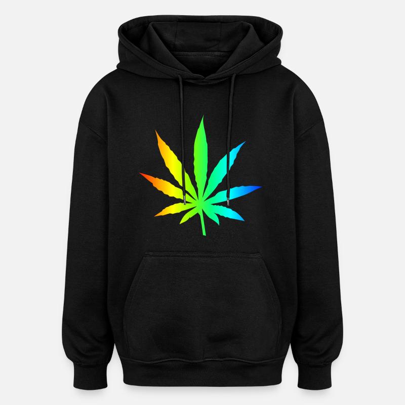 Marijuana Leaf Rainbow - Oversized Unisex Hoodie - black