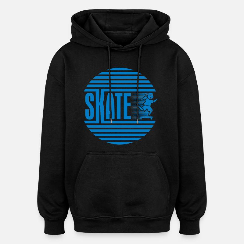 Patinage rétro rétro circulaire bleu - Sweat à capuche oversize unisexe - noir