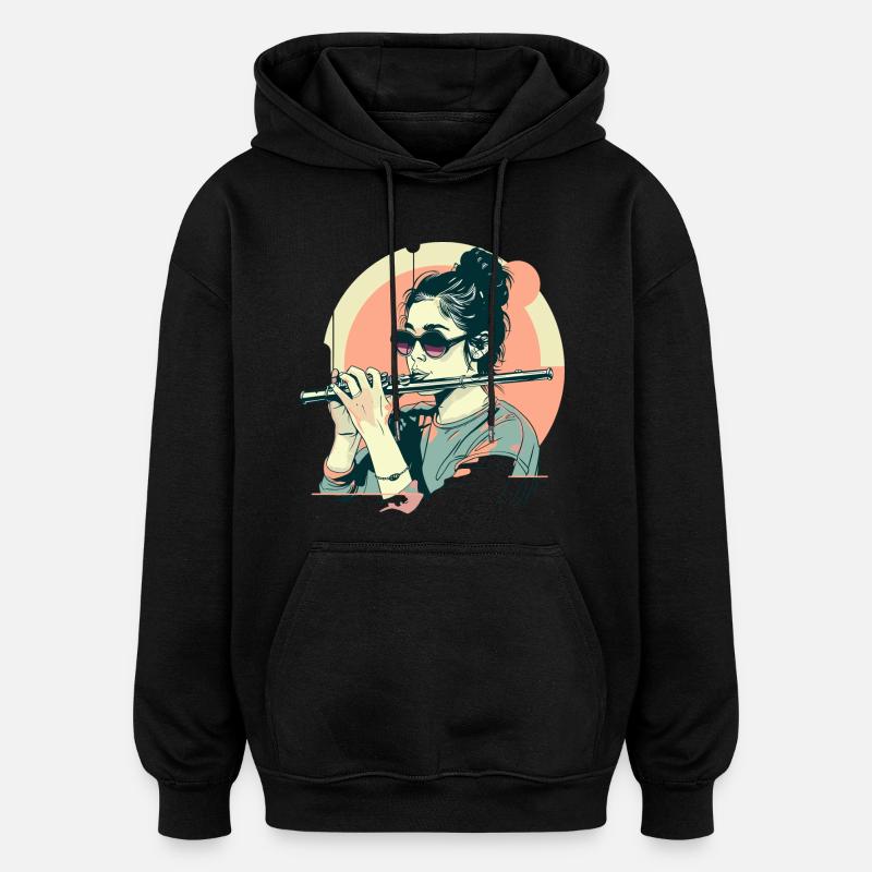 Flûtistes graphiques - Sweat à capuche oversize unisexe - noir