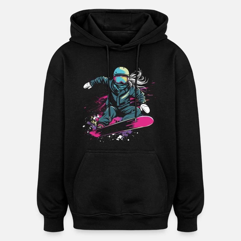 Graphique du snowboarder - Sweat à capuche oversize unisexe - noir