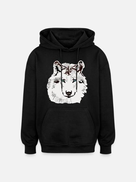 White wolf blue eyes - Oversized Unisex Hoodie - black