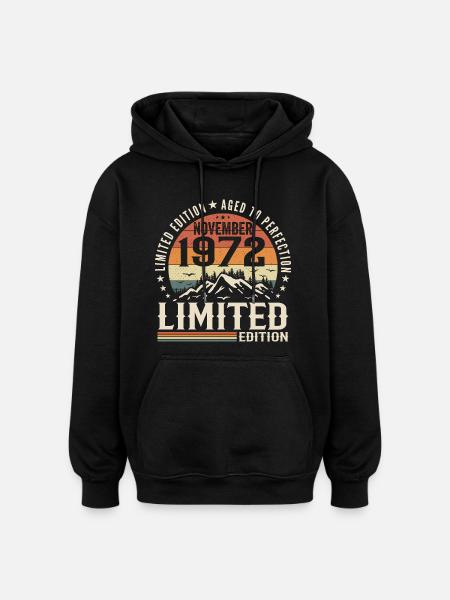 November 1972 Unique Retro Birthday - Oversized Unisex Hoodie - black