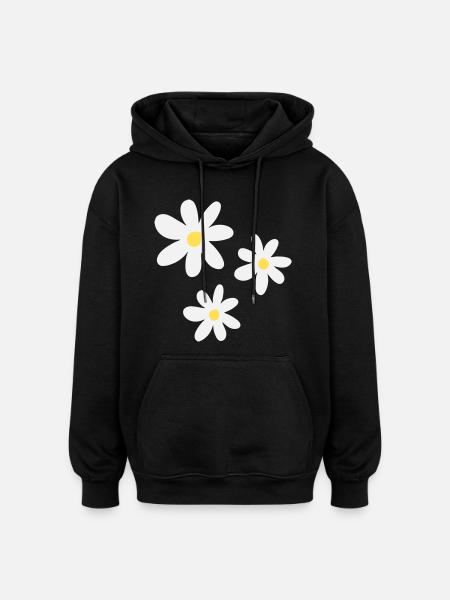 White flowers in timeless elegance - Oversized Unisex Hoodie - black