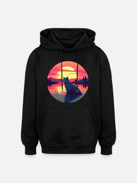 Cat in the Water Sunset - Oversized Unisex Hoodie - black