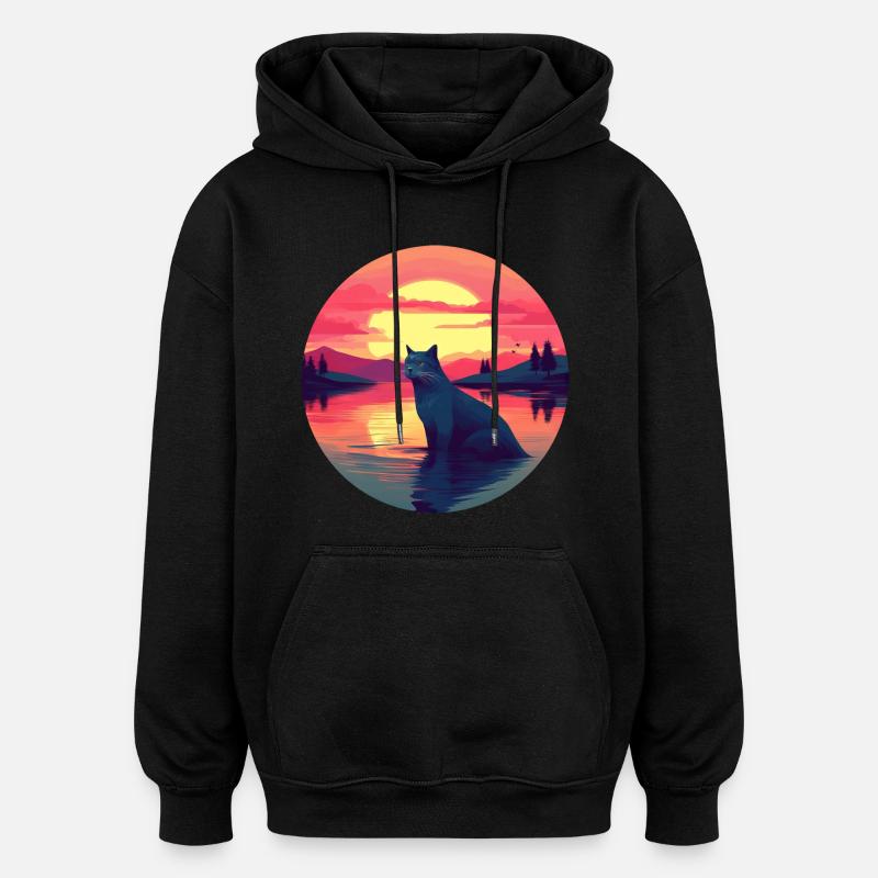 Katze im Wasser Sunset - Oversized Unisex Hoodie - Schwarz