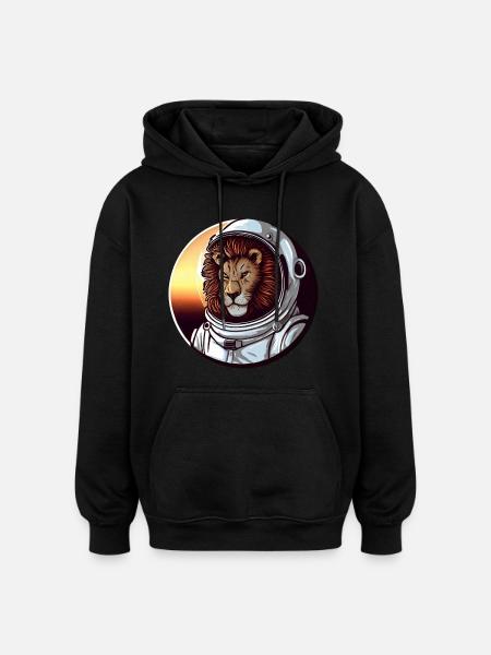 Lion Astronaut - Adventurous Space Design - Oversized Unisex Hoodie - black