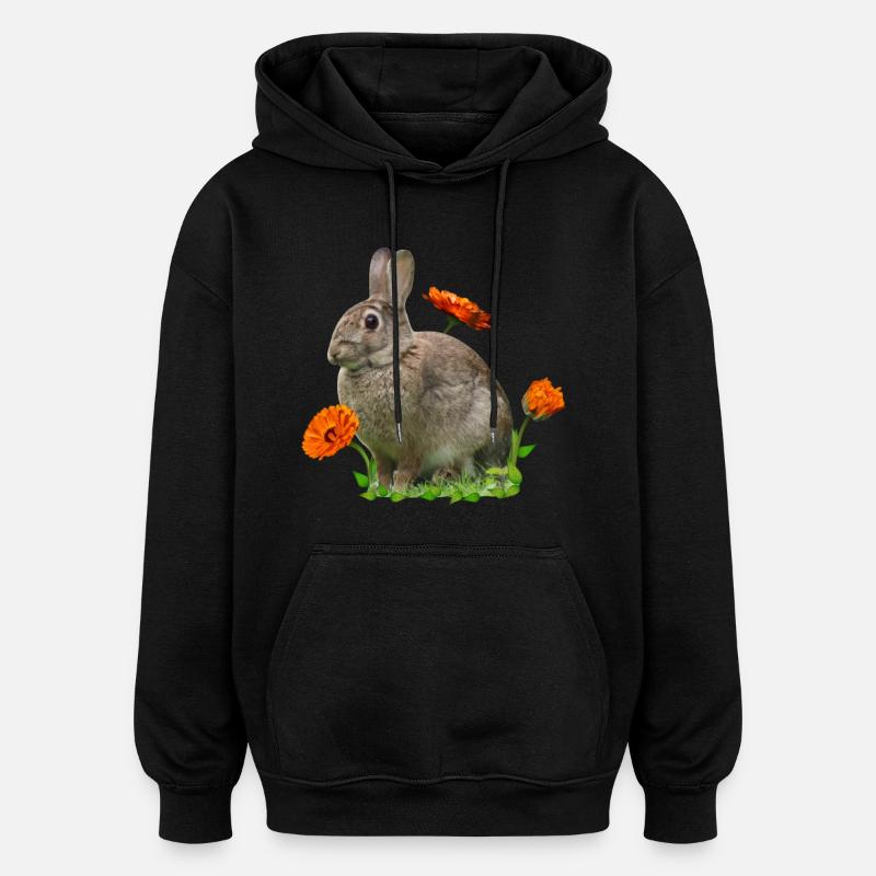 Hase Osterhase Ringelblume - Oversized Unisex Hoodie - Schwarz