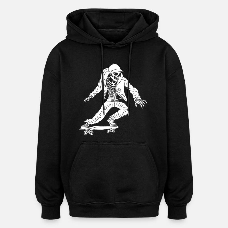 Squelette blanc en skateboard - Sweat à capuche oversize unisexe - noir