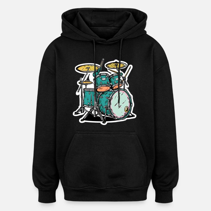 Tambours Style Cartoon - Sweat à capuche oversize unisexe - noir