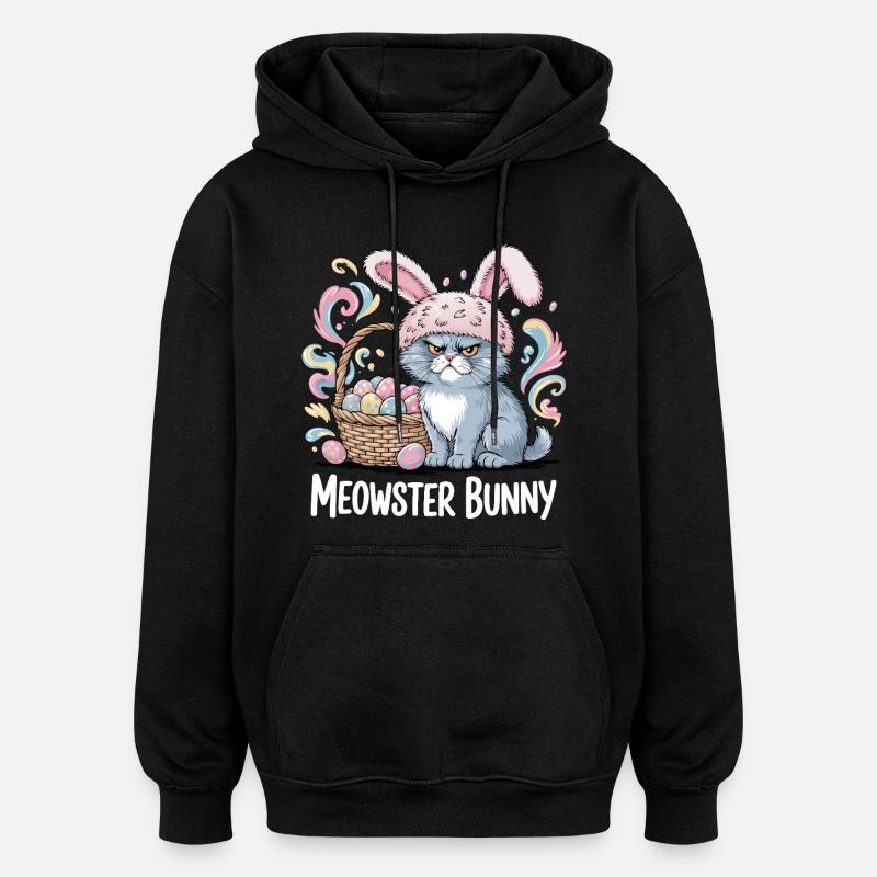 Meowster Bunny Easter Basket - Oversized Unisex Hoodie - black