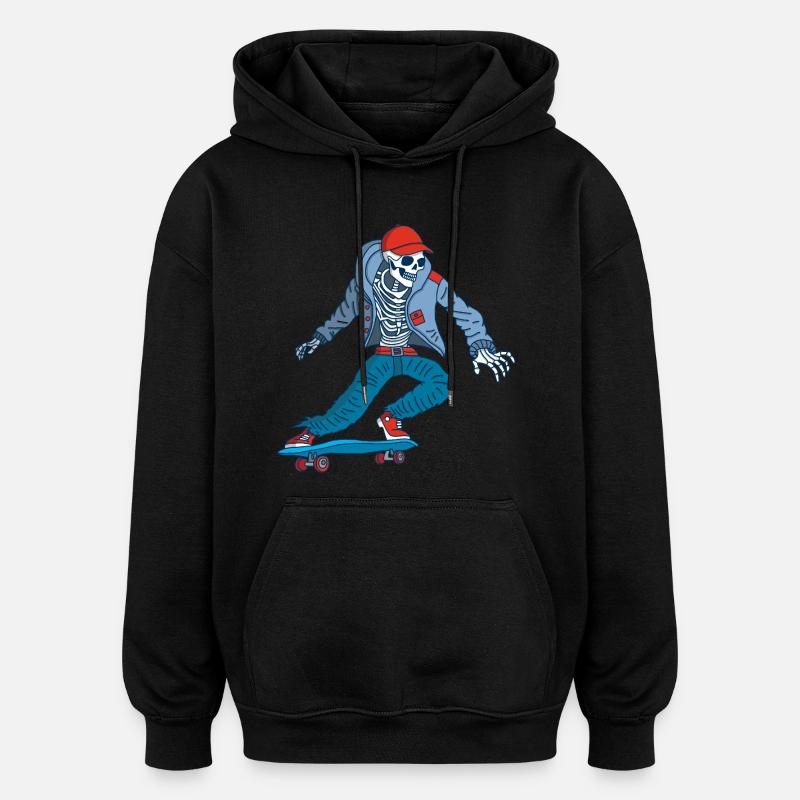 Squelette sur skateboard - Sweat à capuche oversize unisexe - noir