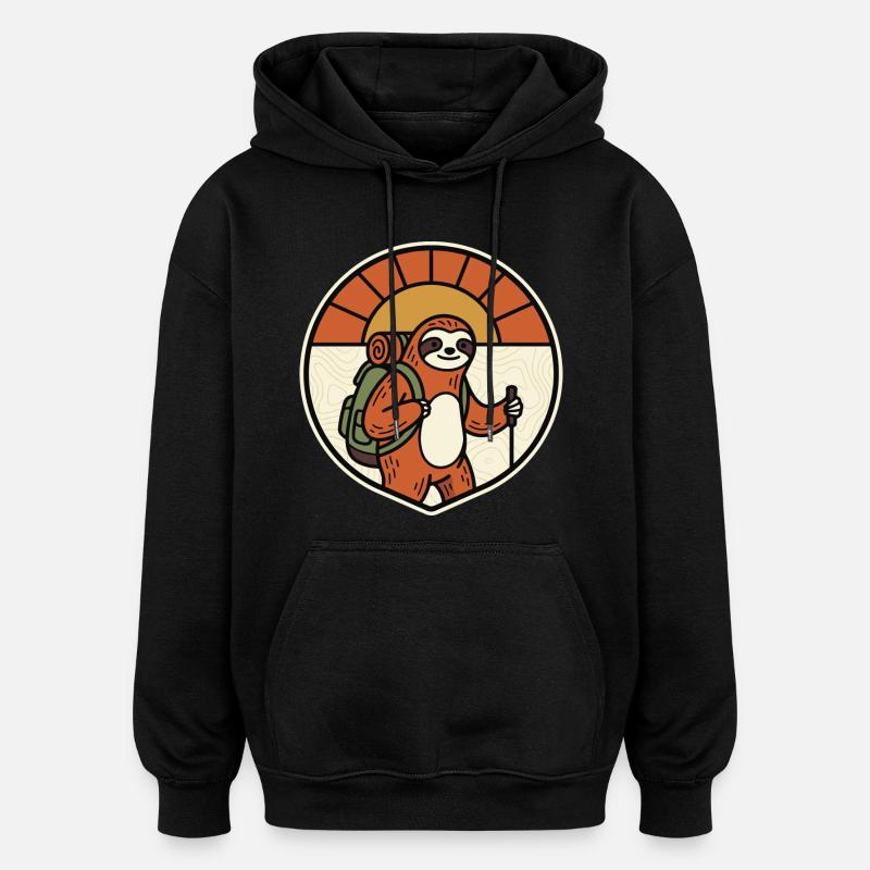 Motif rétro de la randonnée paresseuse - Sweat à capuche oversize unisexe - noir