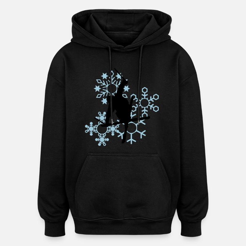 Skier mit Schneeflocken - Oversized Unisex Hoodie - Schwarz