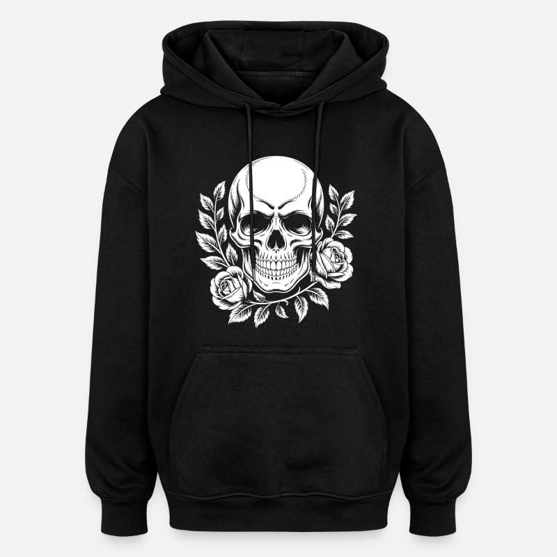 Crâne avec couronne de fleurs - Sweat à capuche oversize unisexe - noir