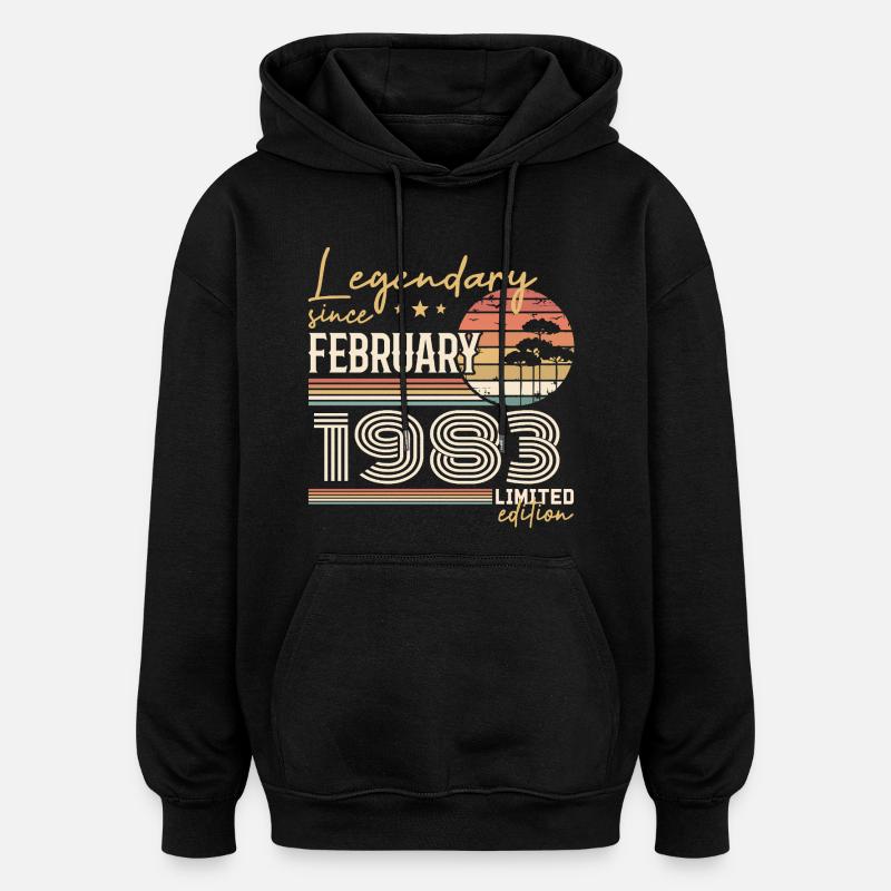 Février 1983 anniversaire 1983 légendes Février - Sweat à capuche oversize unisexe - noir
