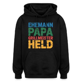 Dad Father Grill Master Hero Fun BBQ - Oversized Unisex Hoodie - black - Front - Noah (186cm)