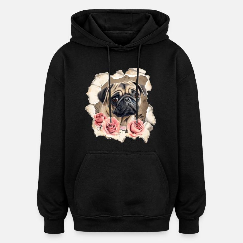 Carlin aux roses - Sweat à capuche oversize unisexe - noir