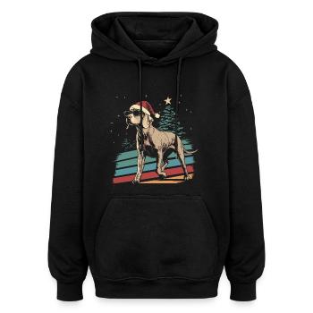 Noël frais du braque de Weimar - Sweat à capuche oversize unisexe - noir - Devant - Noah (186cm)
