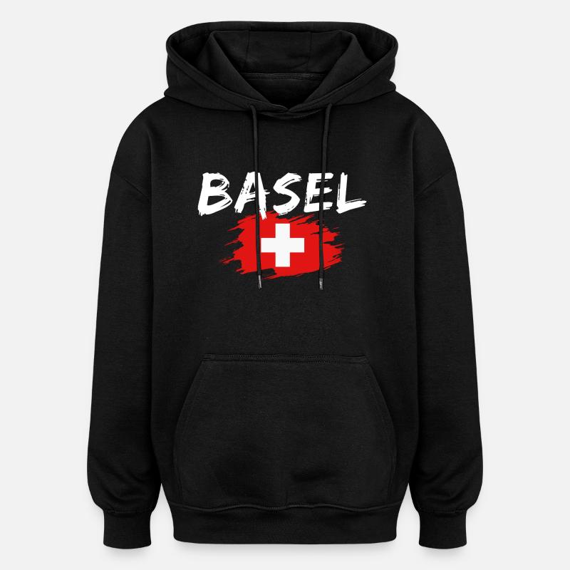 Bâle, Suisse, Drapeau - Sweat à capuche oversize unisexe - noir