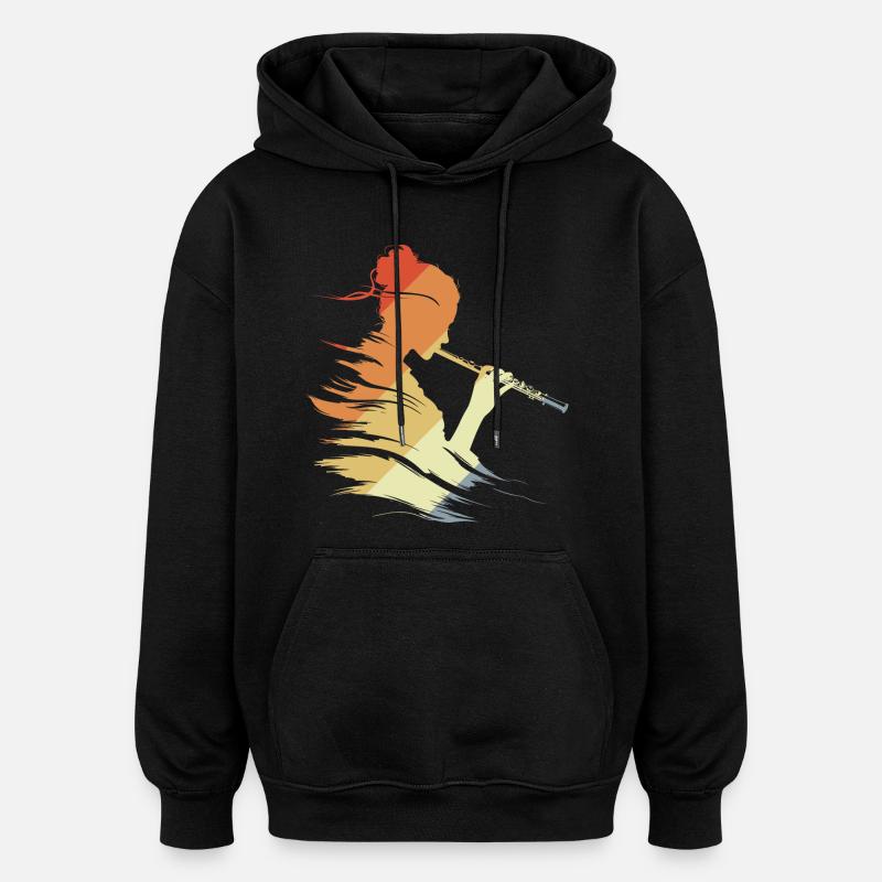 Flûte Girl Graphique Rétro - Sweat à capuche oversize unisexe - noir
