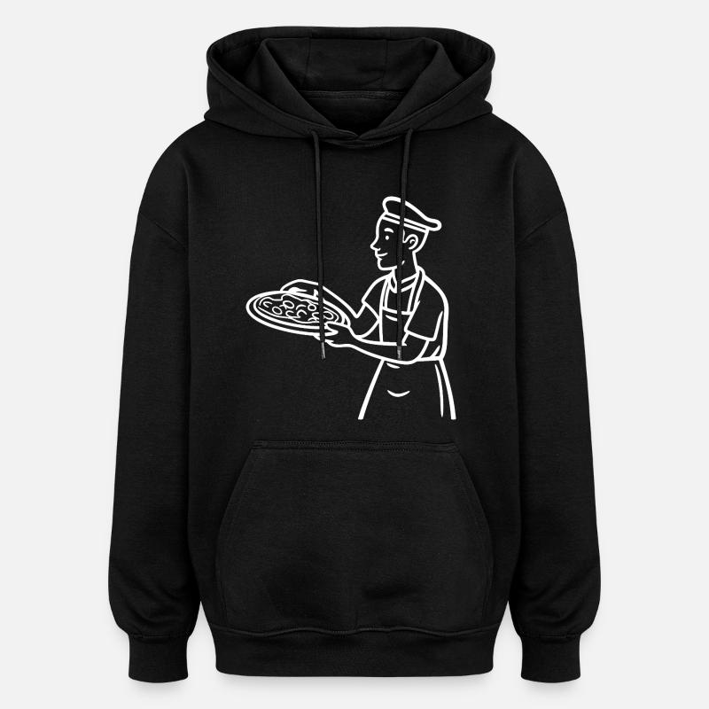 Dessin de boulanger à pizza - Sweat à capuche oversize unisexe - noir
