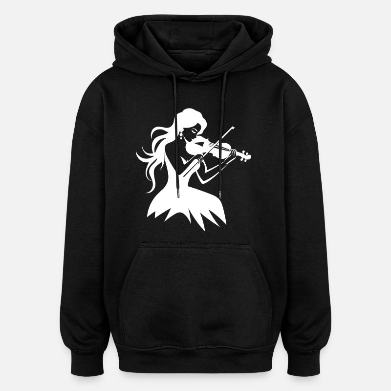 Dessin de fille de violon - Sweat à capuche oversize unisexe - noir