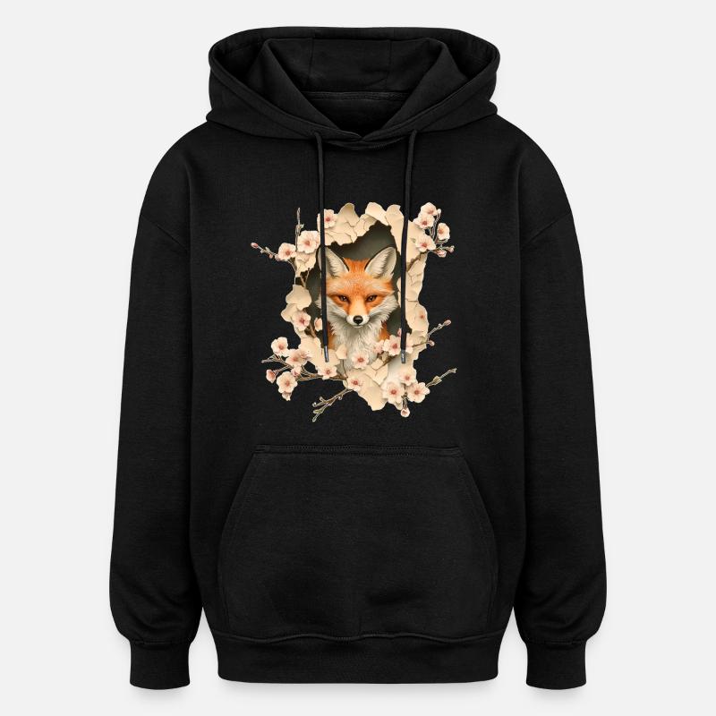 Fuchs mit Kirschblüten - Oversized Unisex Hoodie - Schwarz