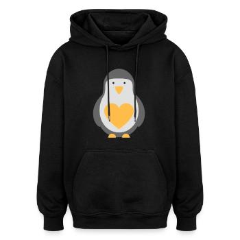 Penguin with heart - Oversized Unisex Hoodie - black - Front - Noah (186cm)