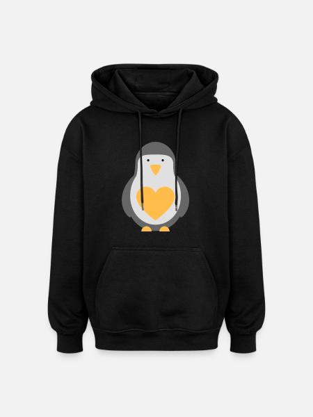 Pinguin mit Herz - Oversized Unisex Hoodie - Schwarz