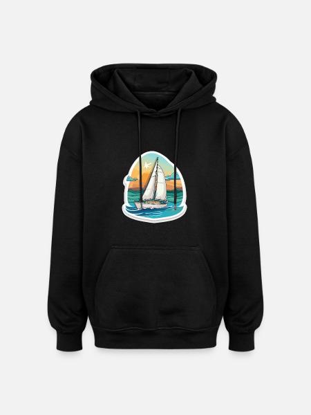 Sailboat - illustration - Oversized Unisex Hoodie - black