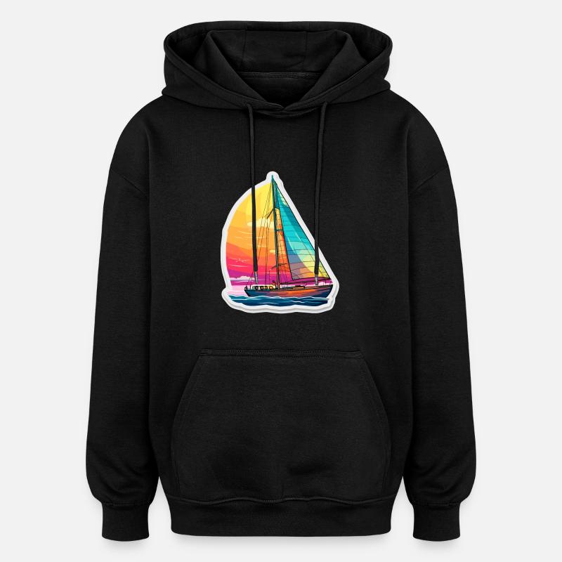 Voilier - illustration - Sweat à capuche oversize unisexe - noir