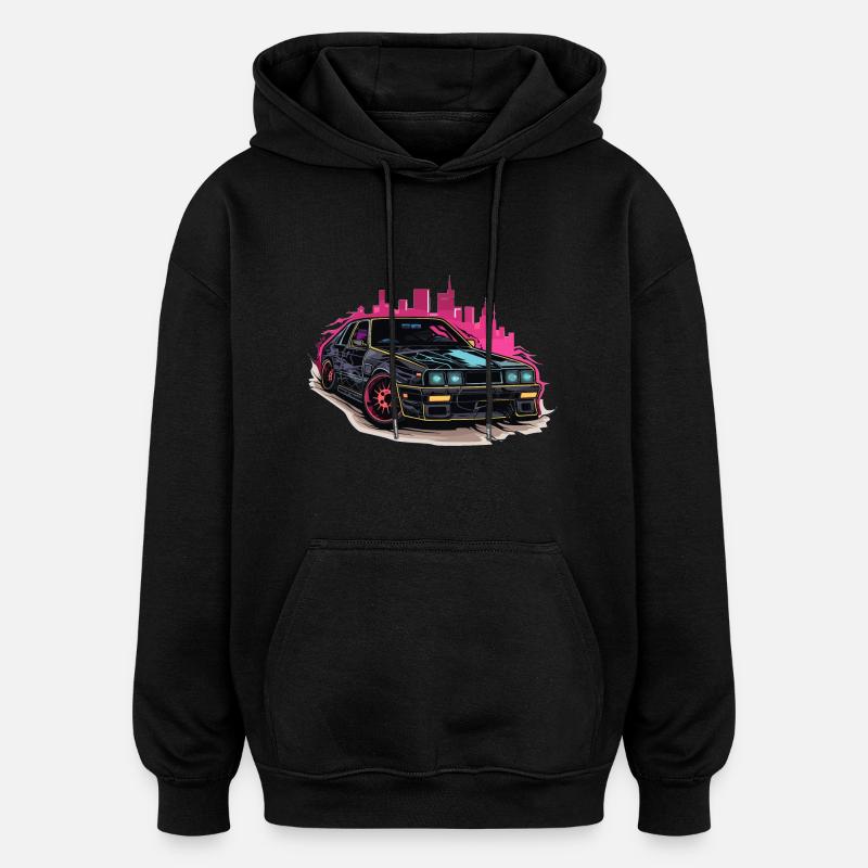Voiture - Illustration - Sweat à capuche oversize unisexe - noir