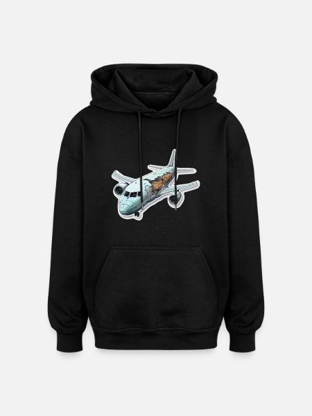 Airplane - illustration - Oversized Unisex Hoodie - black