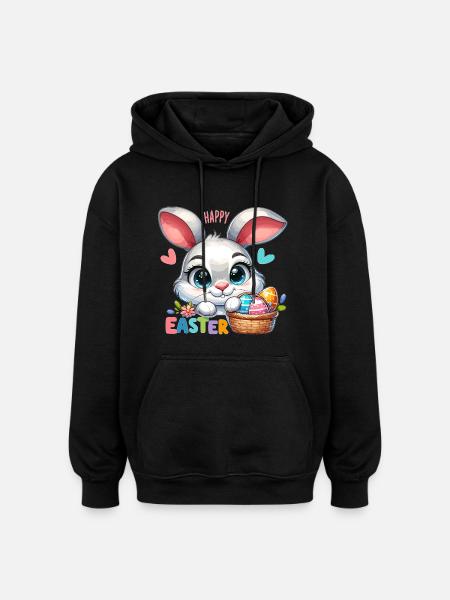 Happy Easter - Easter Bunny Illustration - Oversized Unisex Hoodie - black
