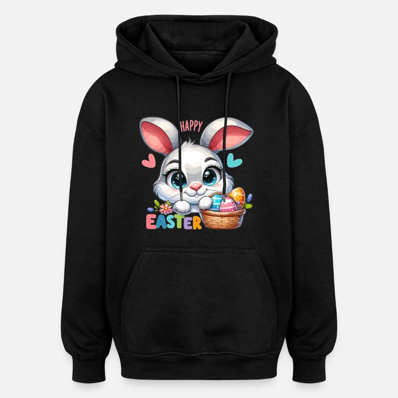 Happy Easter - Easter Bunny Illustration - Oversized Unisex Hoodie - black