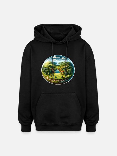 Landscape - Illustration - Oversized Unisex Hoodie - black