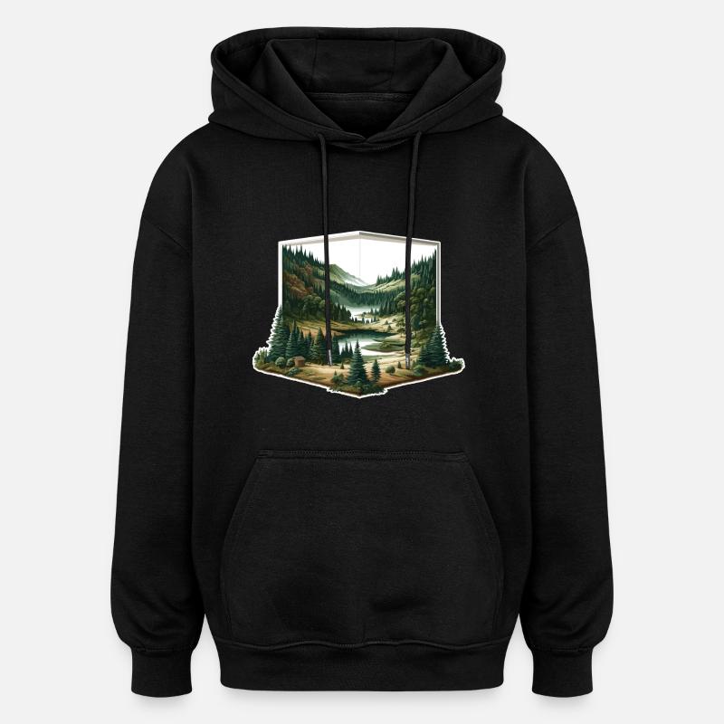 Paysage - Illustration - Sweat à capuche oversize unisexe - noir