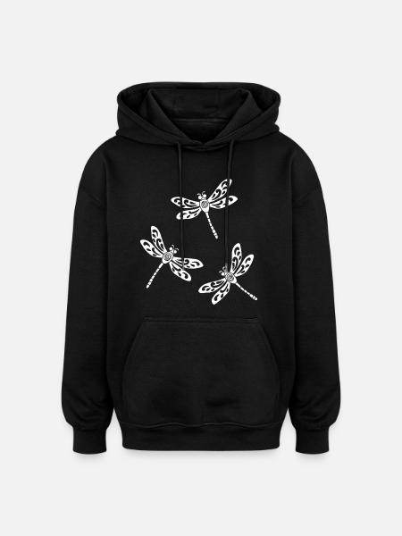 trio de libellules blanches - Sweat à capuche oversize unisexe - noir