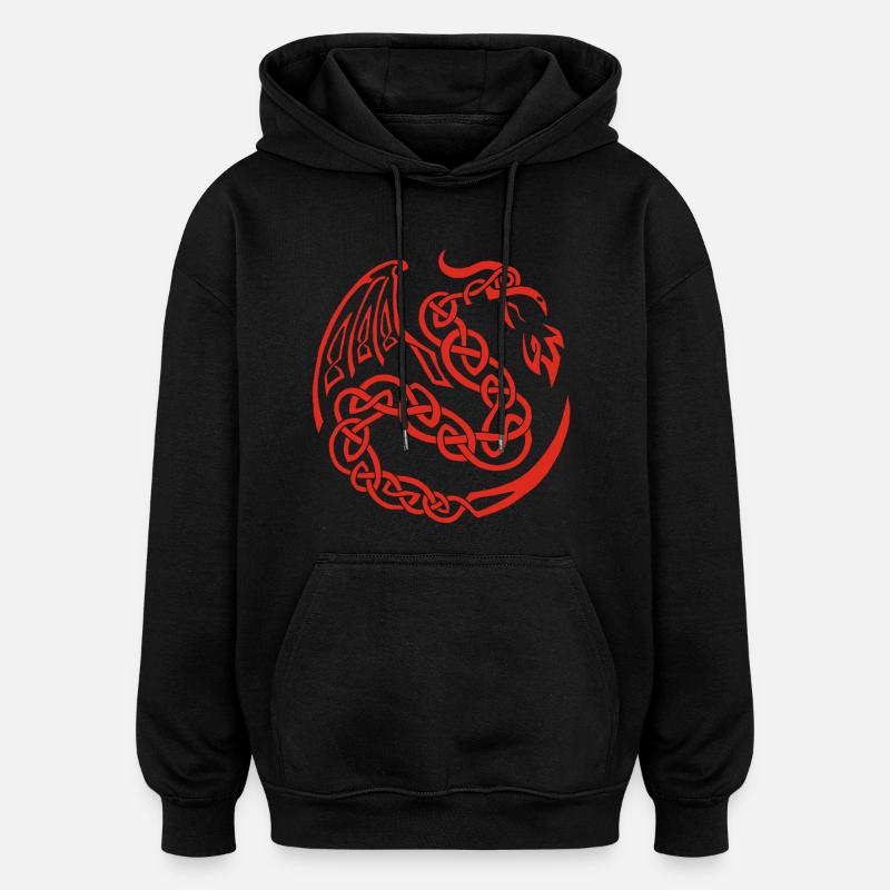 Dragon celte rouge - Sweat à capuche oversize unisexe - noir