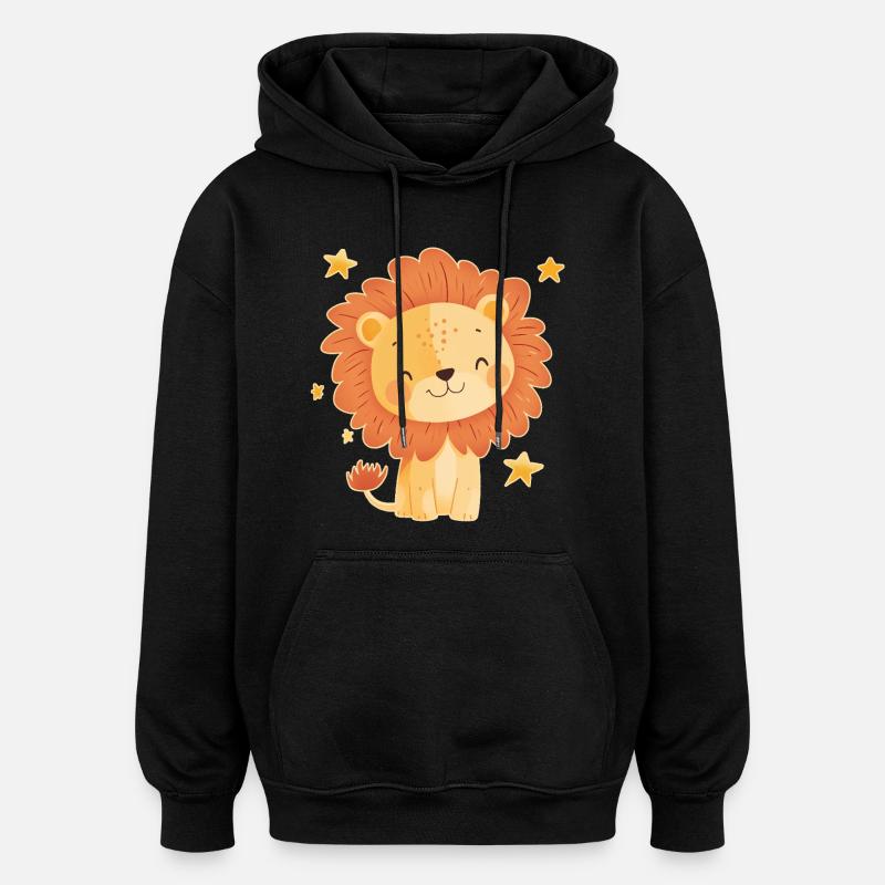 Lion avec ciel étoilé - Sweat à capuche oversize unisexe - noir