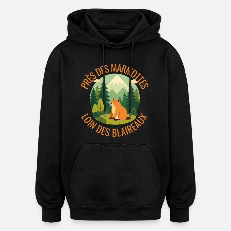 Marmotte Alpine en Forêt - Sweat à capuche oversize unisexe - noir