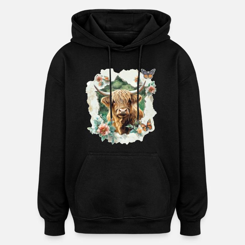 Bovins Highland - Sweat à capuche oversize unisexe - noir