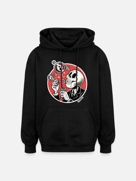Skeleton Bubble Blower Illustration - Oversized Unisex Hoodie - black
