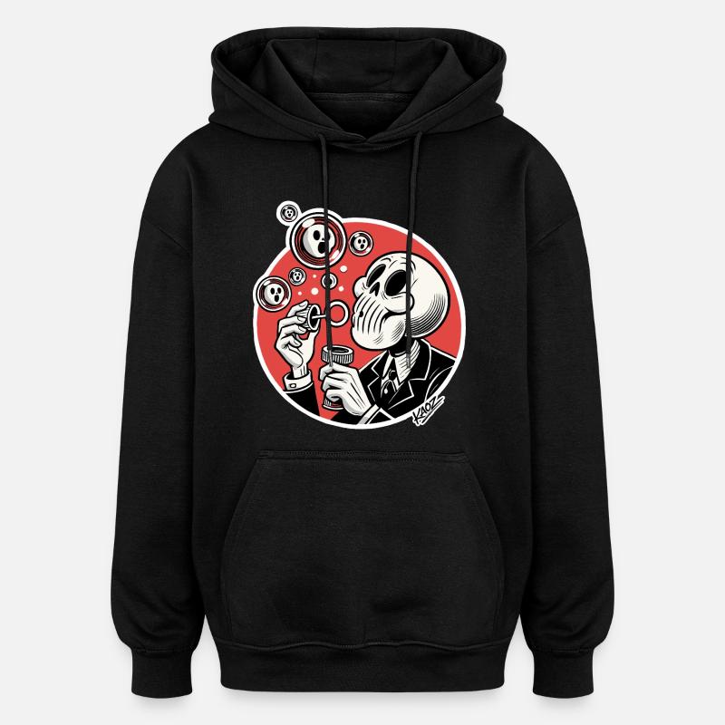 Skeleton Bubble Blower Illustration - Oversized Unisex Hoodie - black