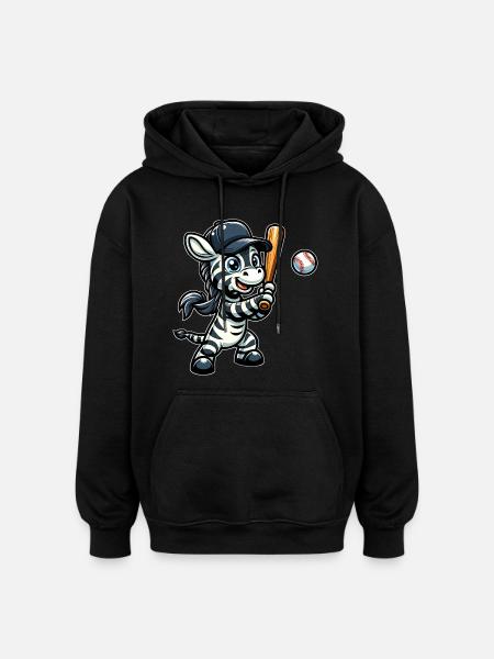 Zebra Baseball Player - Stripes, Speed - Oversized Unisex Hoodie - black